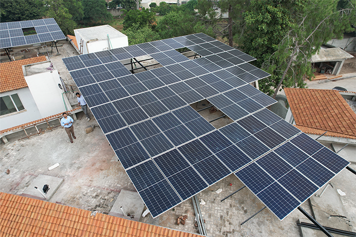 Solar plates on the rooftop of home